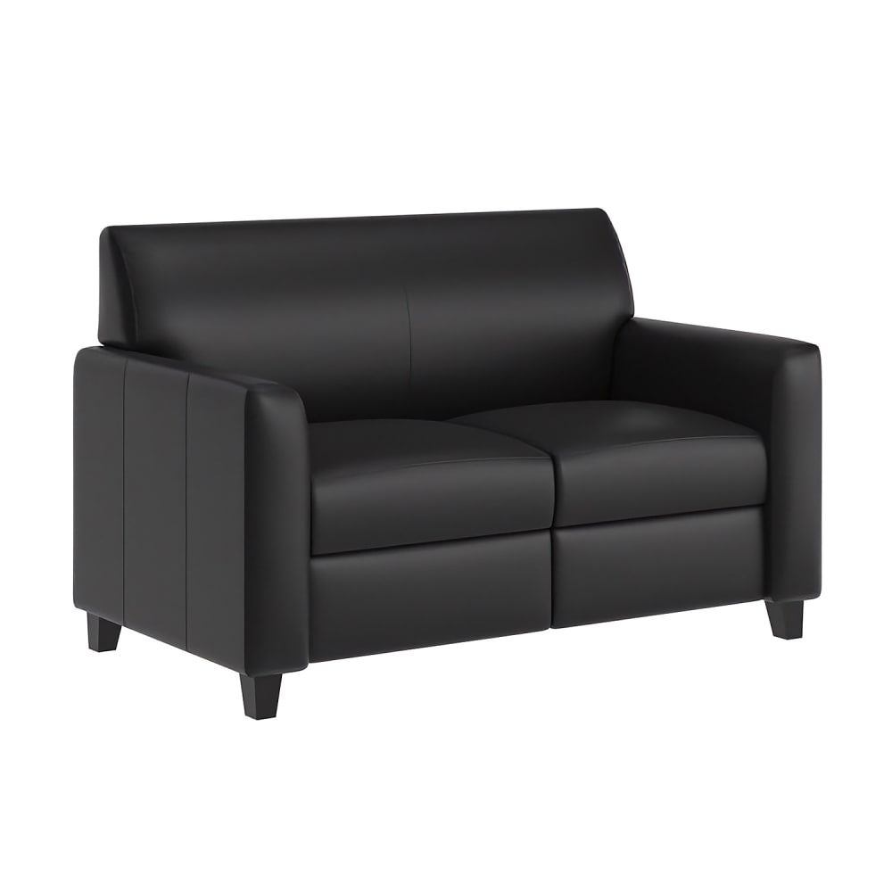 916-BT827U2BKGG Reception Loveseat - Black Leather Soft Upholstery, Black Wood Legs
