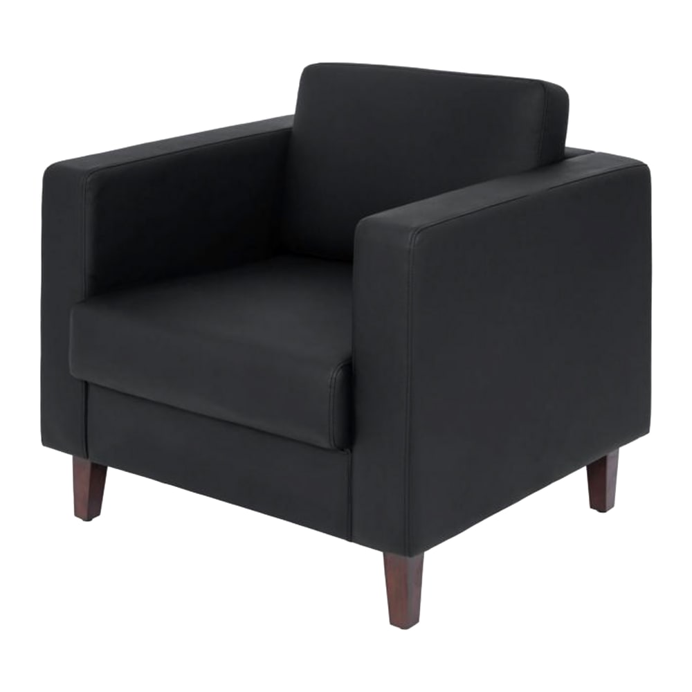 916-ZB89211SBLKGG Reception Arm Chair - Black Leather Soft Upholstery, Walnut Wood Legs