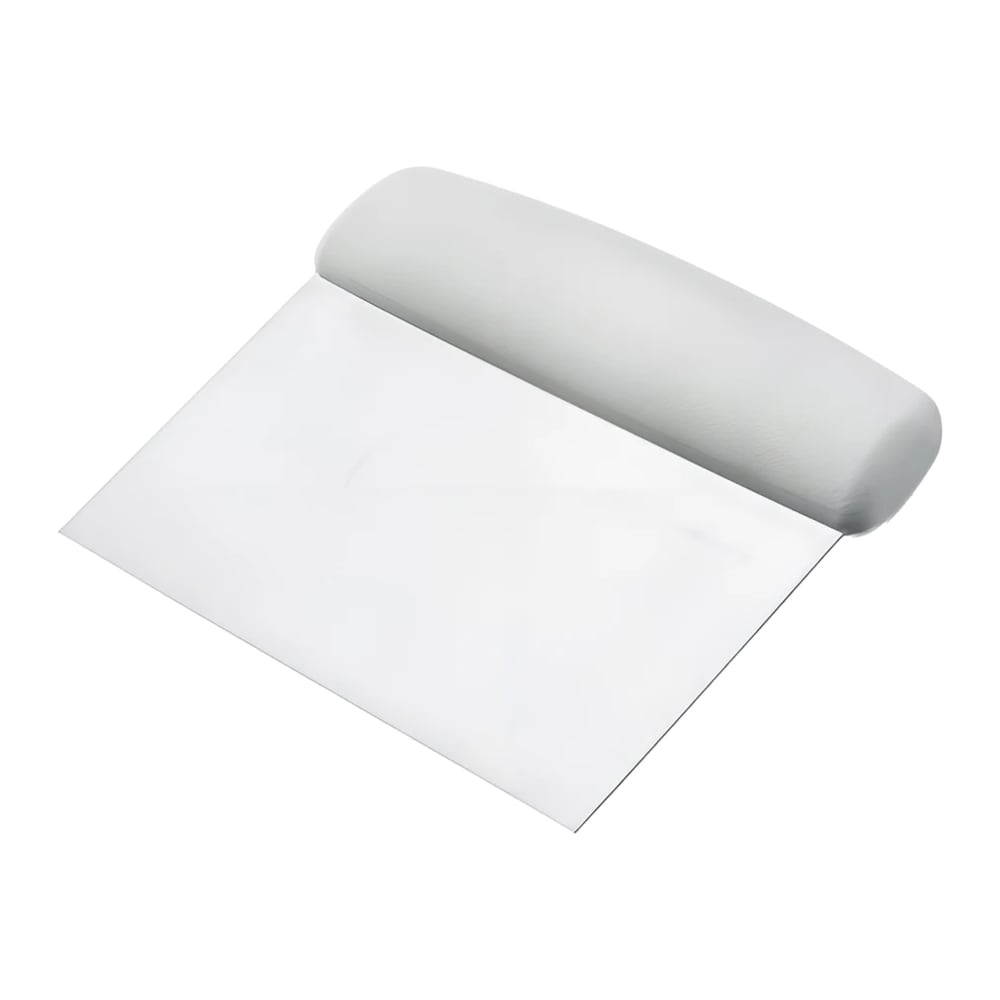 158-574379 Dough Cutter/Scraper w/ White Plastic Handle - 6" x 3", Carbon Steel