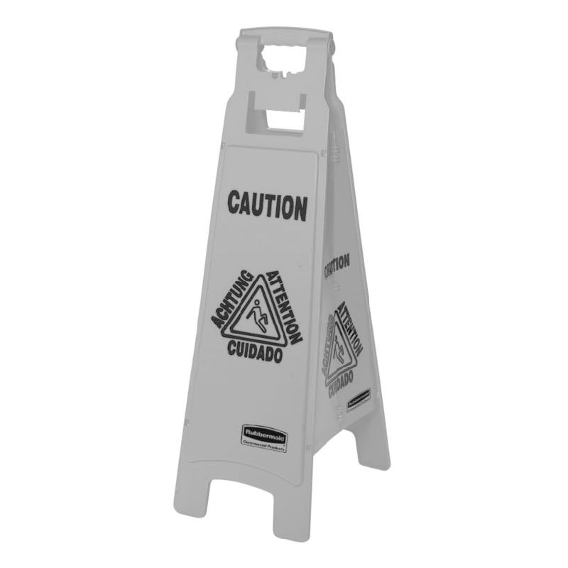 Rubbermaid 1867510 Executive Multi-Lingual Caution Sign - 4-Sided Gray