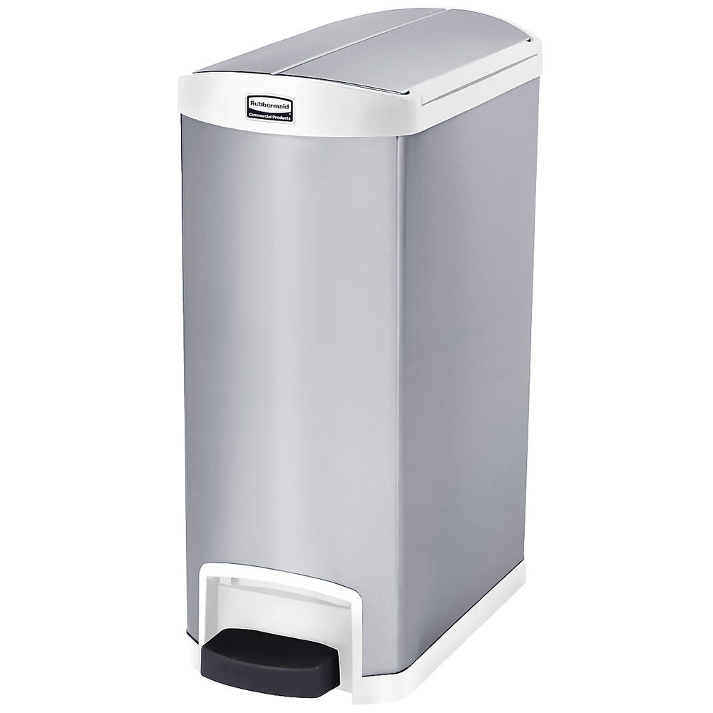 Rubbermaid 1902005 4-gal Rectangle Metal Step Trash Can, 27.17"L x 13.11"W x 32.84"H, White