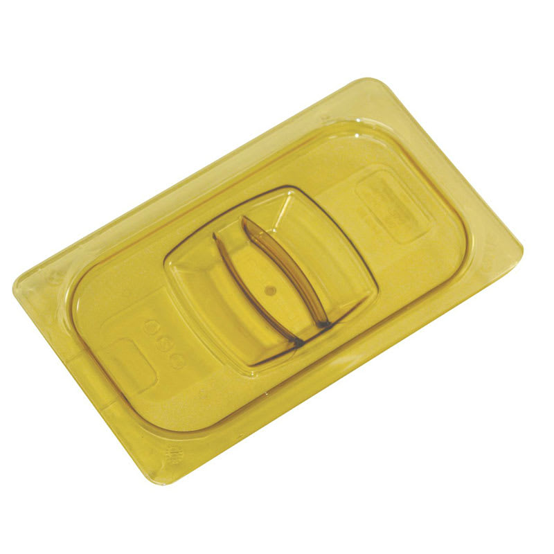 Rubbermaid FG214P86AMBR Hot Food Pan Cover - Notched, 1/4 Size, Amber