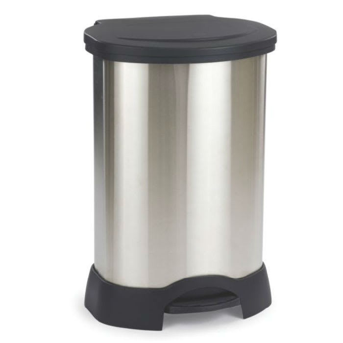 Rubbermaid FG614787 BLA 30-gal Step-On Container - Heavy-Duty Pedal, Stainless w/ Black Lid