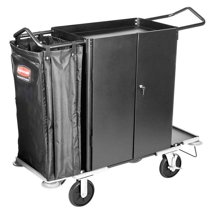 Rubbermaid FG9T5900 BLA Cruise Narrow Housekeeping Cart - 3-Shelf, 10 cu ft Capacity, Black