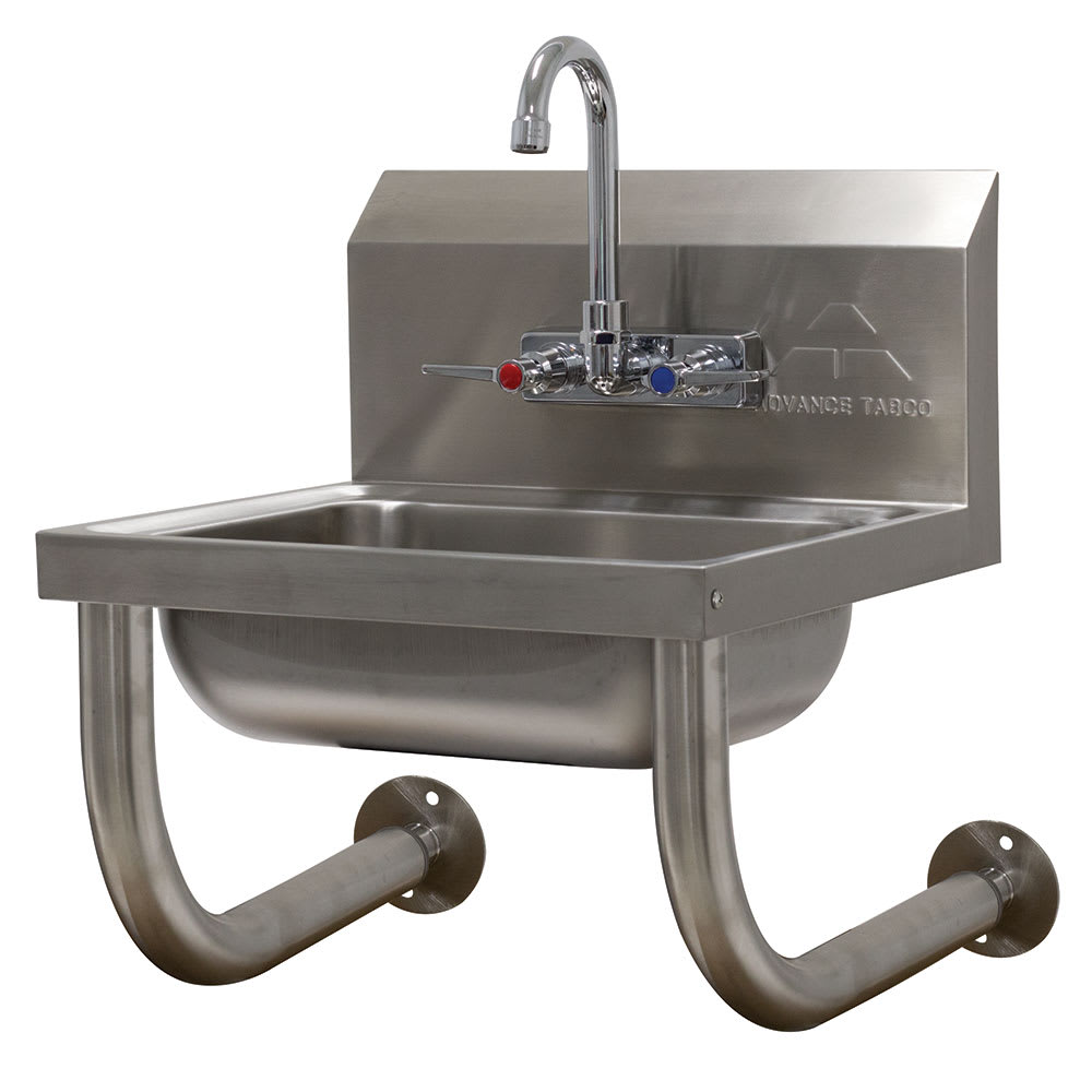 Advance Tabco 7 Ps 64 Wall Mount Commercial Hand Sink W 14 L X 10 W X 5 D Bowl Gooseneck Faucet