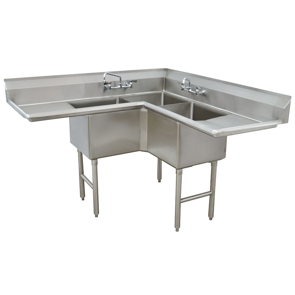 Advance Tabco FC-K6-18D 57" 3-Compartment Sink w/ 18"L x 18"W Bowl, 14" Deep