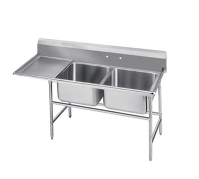 Advance Tabco T9-2-36-18L 58-in Sink w/ (2) 20x16x12-in Bowl & 18-in L Drainboard, Galvanized Frame