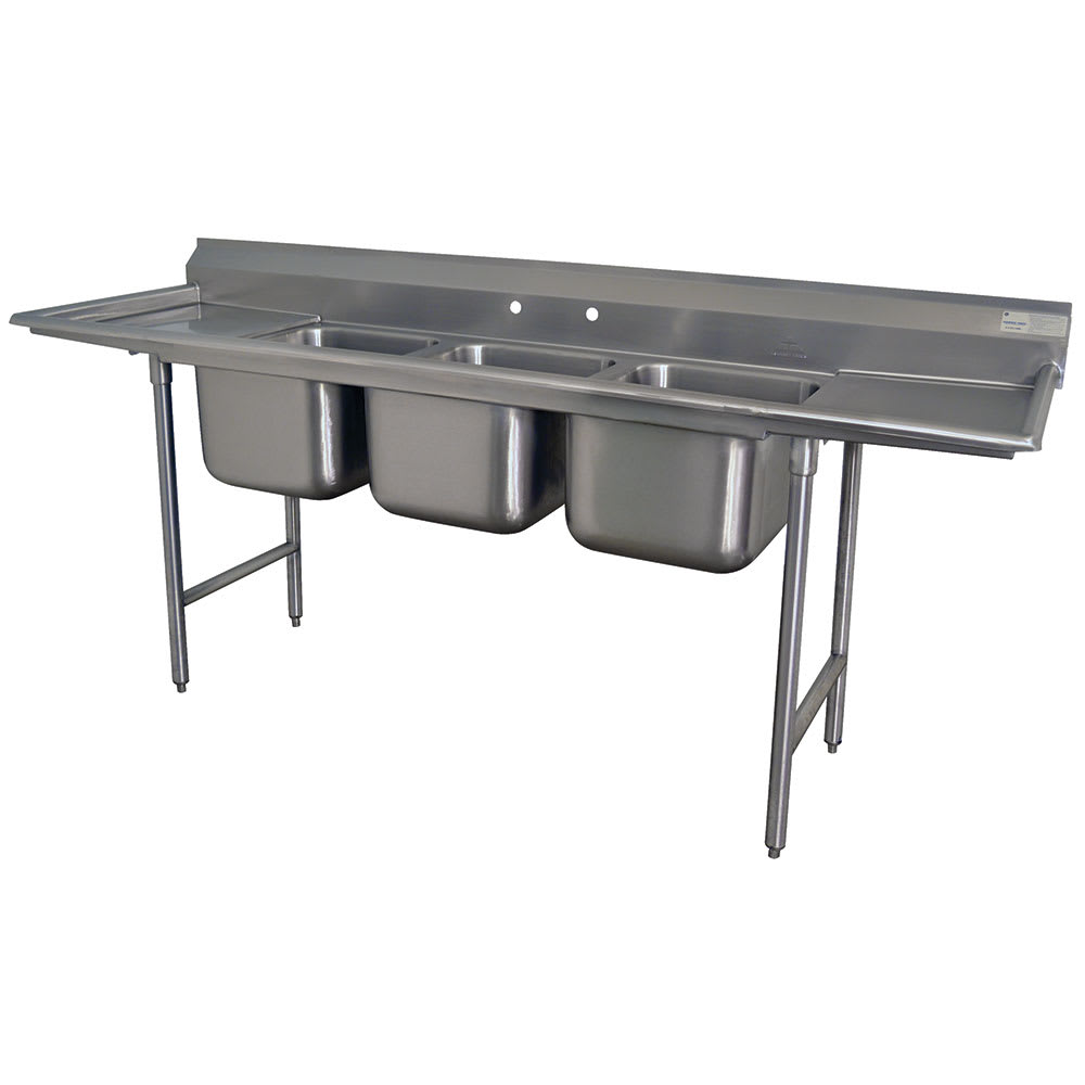 Advance Tabco T9-63-54-24RL-X 109" 3-Compartment Sink w/ 18"L x 24"W Bowl, 12" Deep