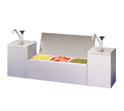 APW CSS-DTS-2 Condiment Dispenser Station, 1-Gallon End Pumps & 3-Center Pans