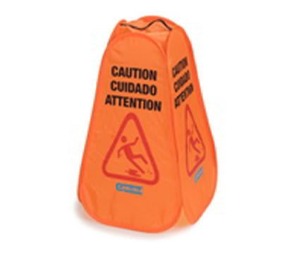 Carlisle 36943-24 Caution" Pop-Up Cone Floor Sign - 13x23-3/4" Multi-Lingual, Nylon, Orange