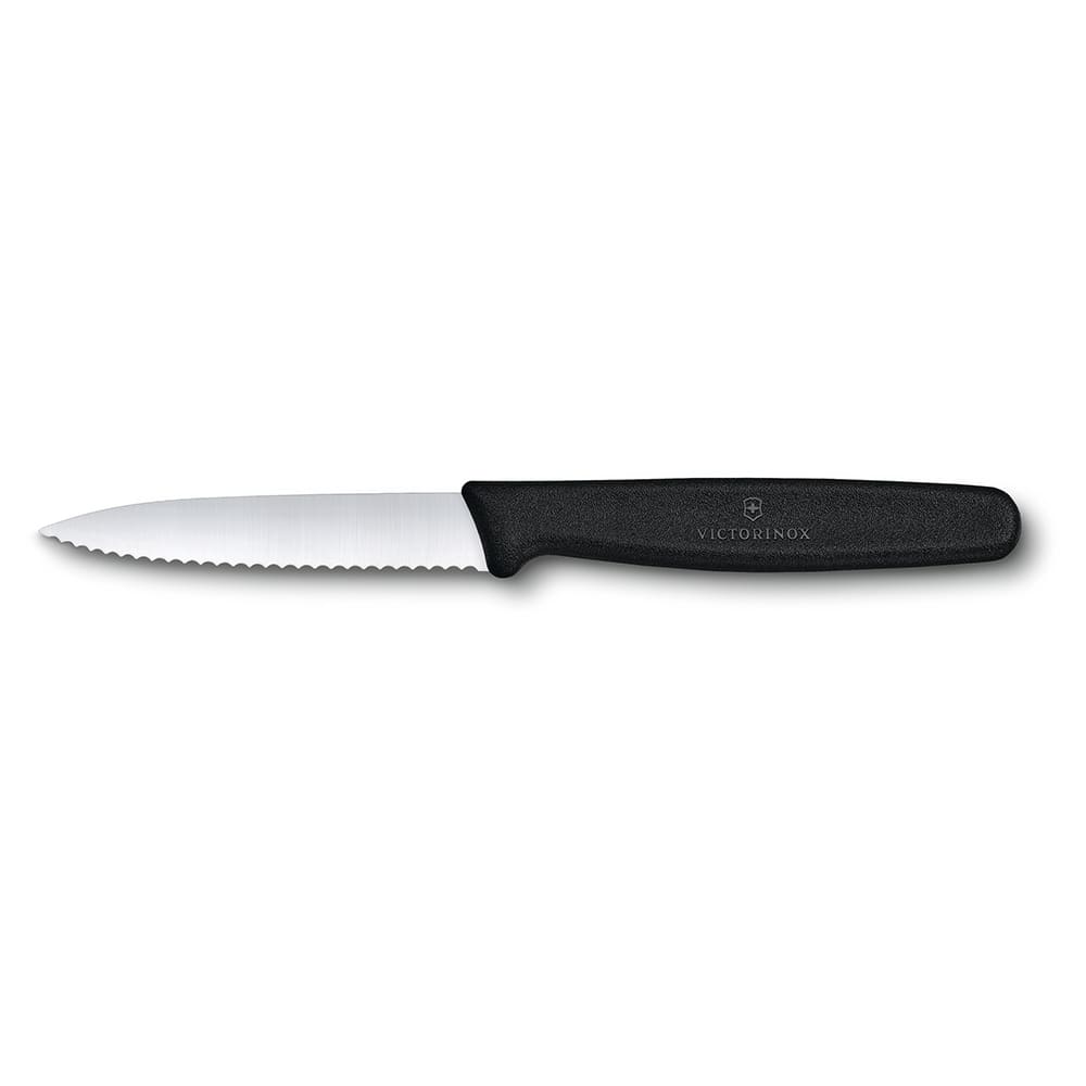 Victorinox - Swiss Army 40602 Paring Knife w/ 3.25" Blade, Wavy Edge, High Carbon Steel, Black Polypropylene Handle