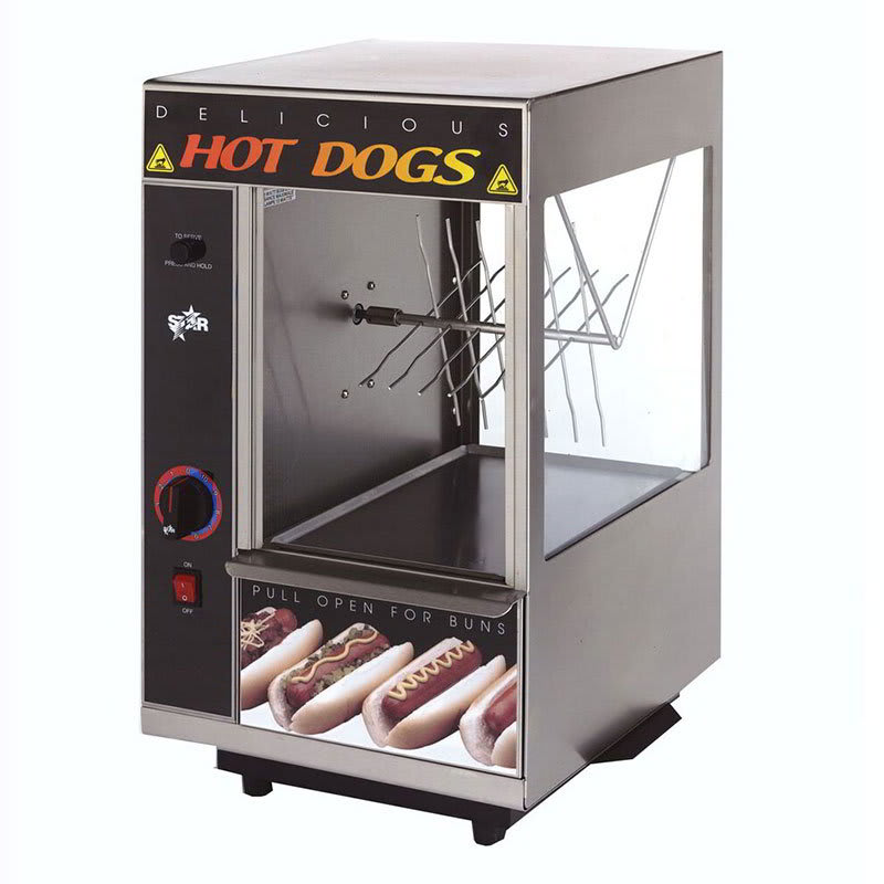 Star 174SBA Hot Dog Broiler w/Bun Warmer, Spike Type, 24-Dog/ 12-Buns