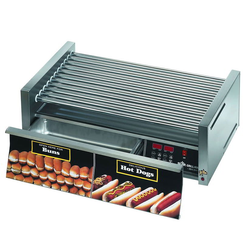 Star 50CBDE 50 Hot Dog Roller Grill w/Bun Storage - Slanted Top, 120v