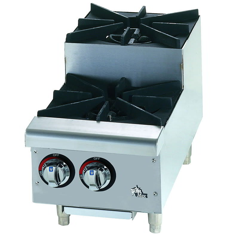 Star 602HF-SU 12" Step Up Gas Hotplate - 2-Burners, Manual Controls