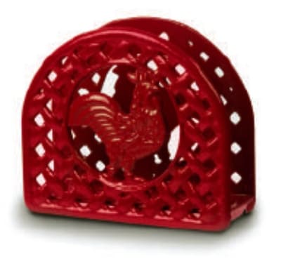 Anchor 21571XRD Napkin Holder w/ Rooster Design, Cast Iron, Red