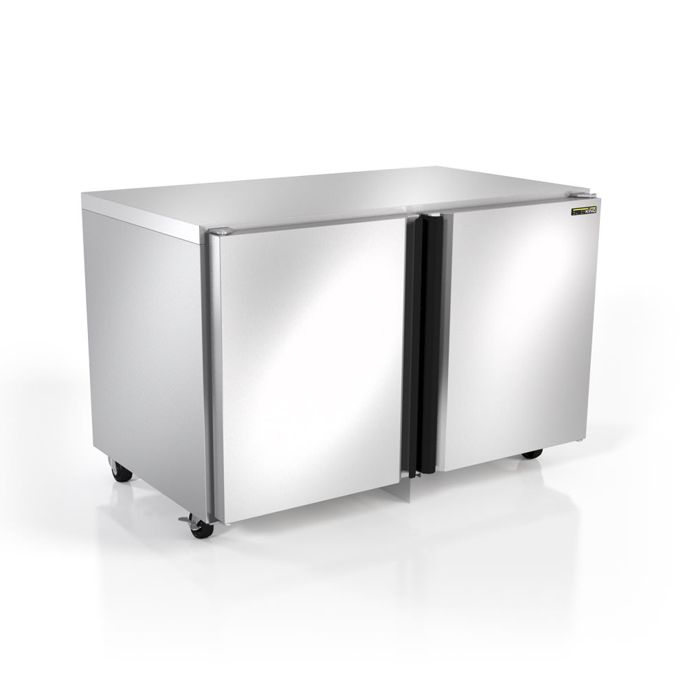 silver fridge freezer under counter