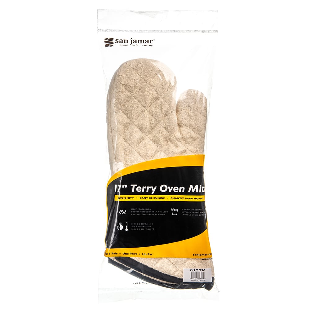 San Jamar 817TM Terry Oven Mitt, 17", Heavy Duty Institutional Grade, Tan