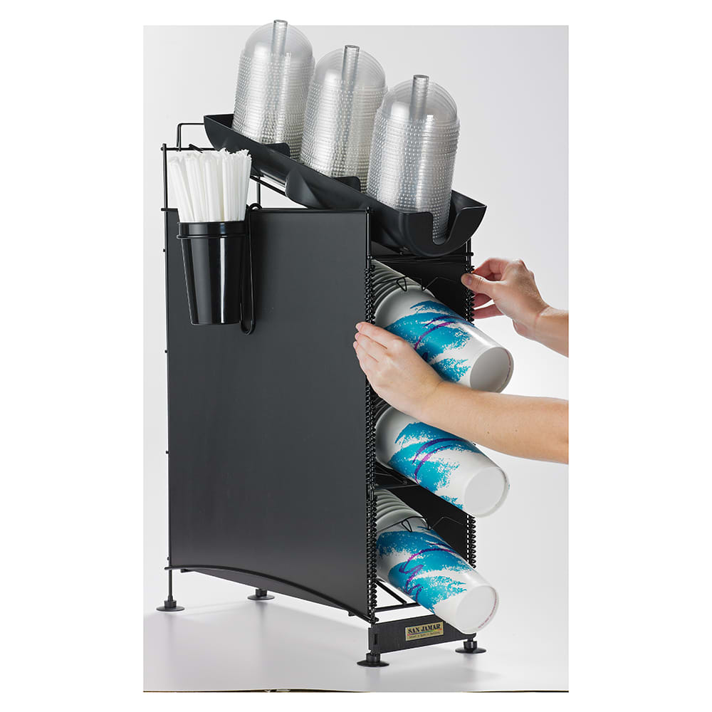 San Jamar C8504WF Cup Lid Organizer w/ 3 Cup & Lid Dispenser 24 3/8
