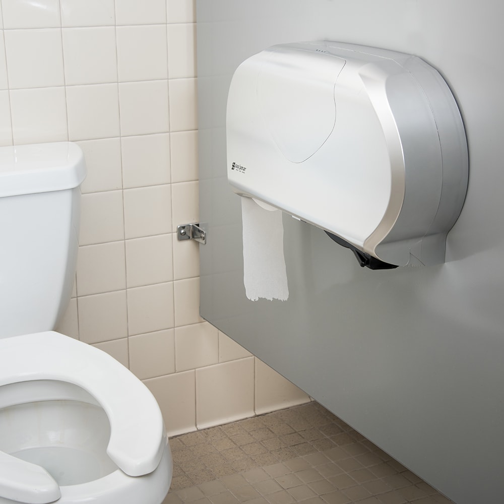 San Jamar R4070SS Toilet Paper Dispenser Fits (2) 9" Jumbo Rolls
