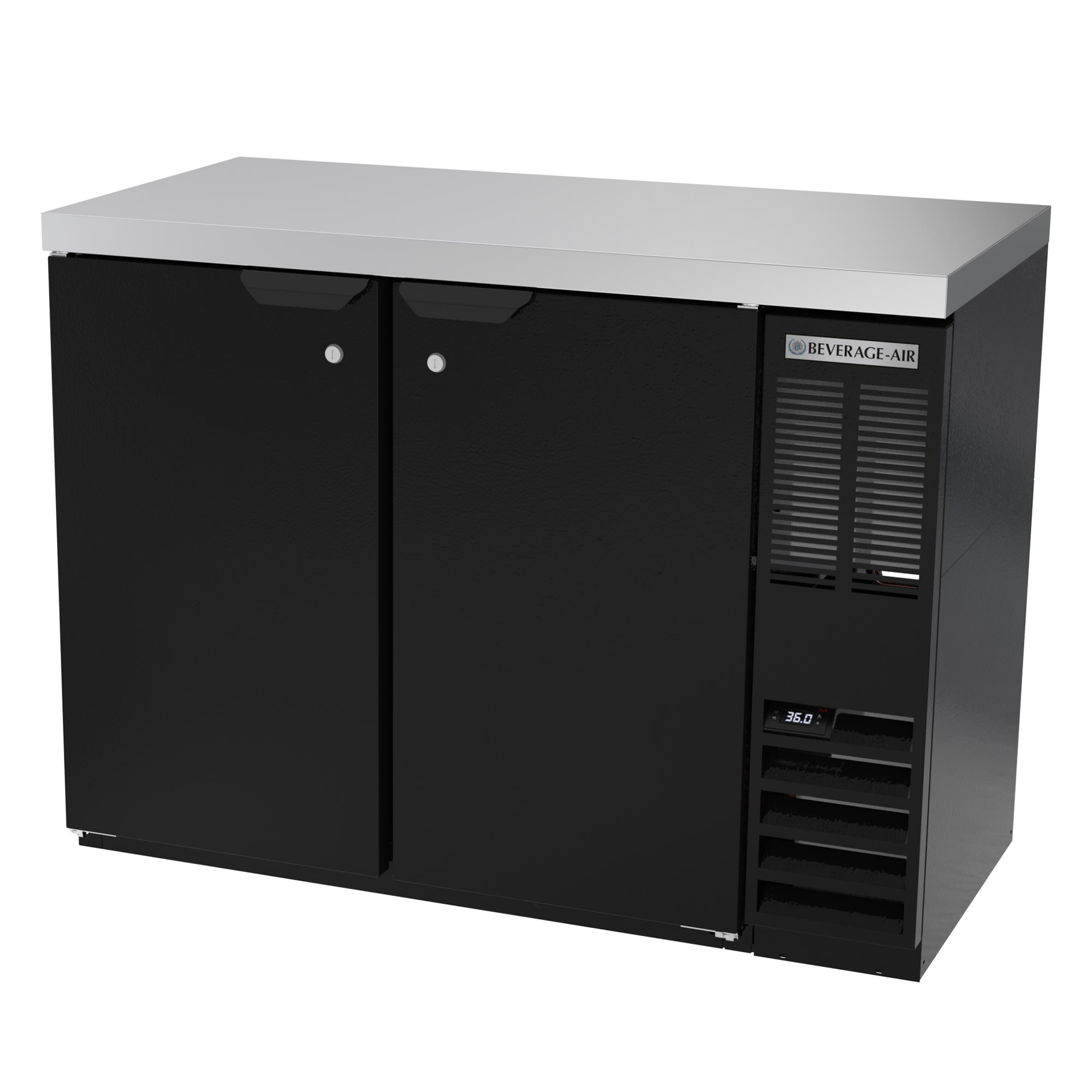 Beverage Air BB48HC-1-F-B-27 48" (2) Section Bar Refrigerator - Swinging Solid Doors, 115v