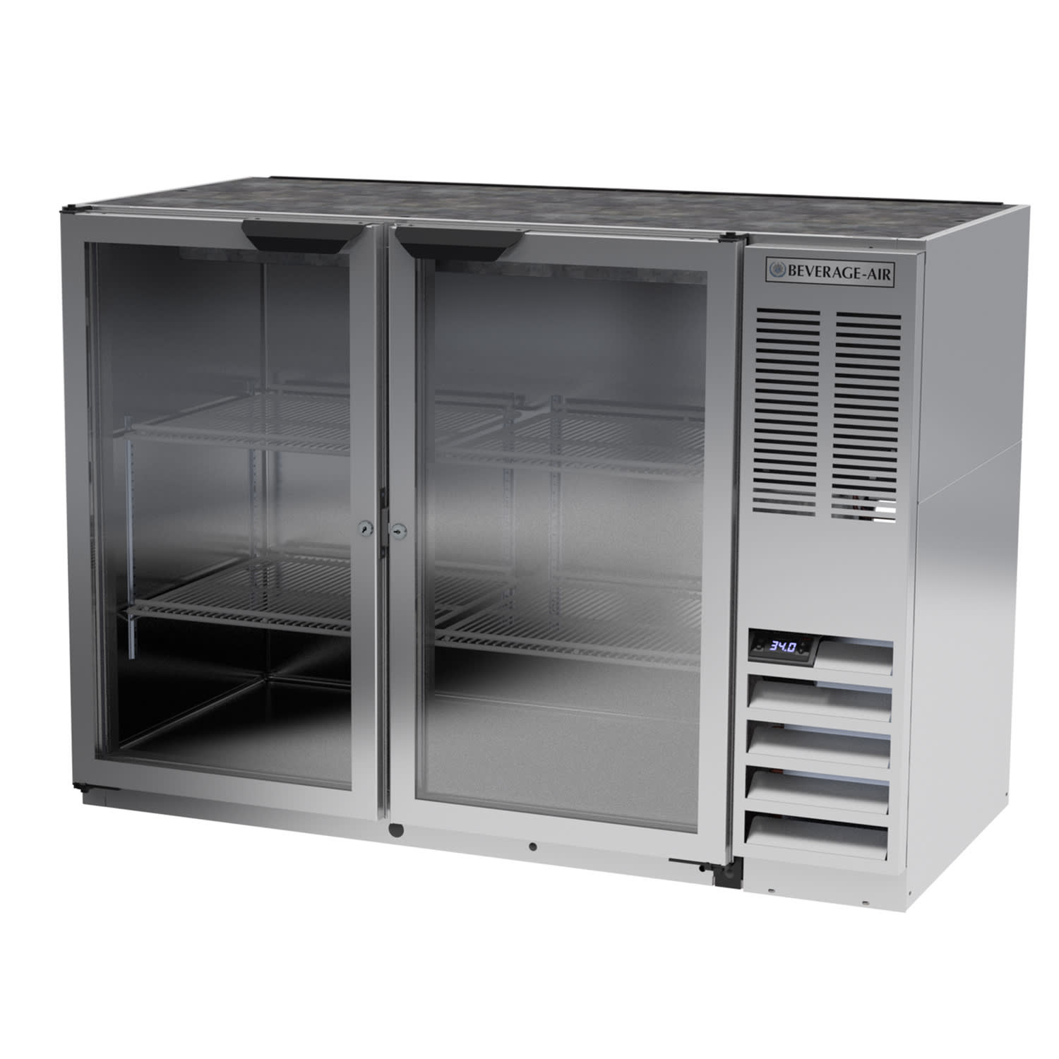 Beverage Air BB48HC-1-FG-S 48" (2) Section Bar Refrigerator - Swinging Glass Door, 115v