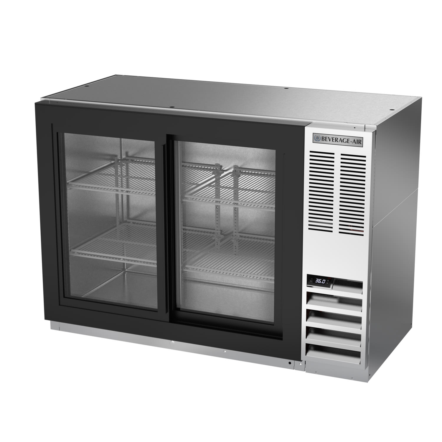 Beverage Air BB48HC-1-F-GS-S 48" (2) Section Bar Refrigerator - Sliding Glass Doors, 115v