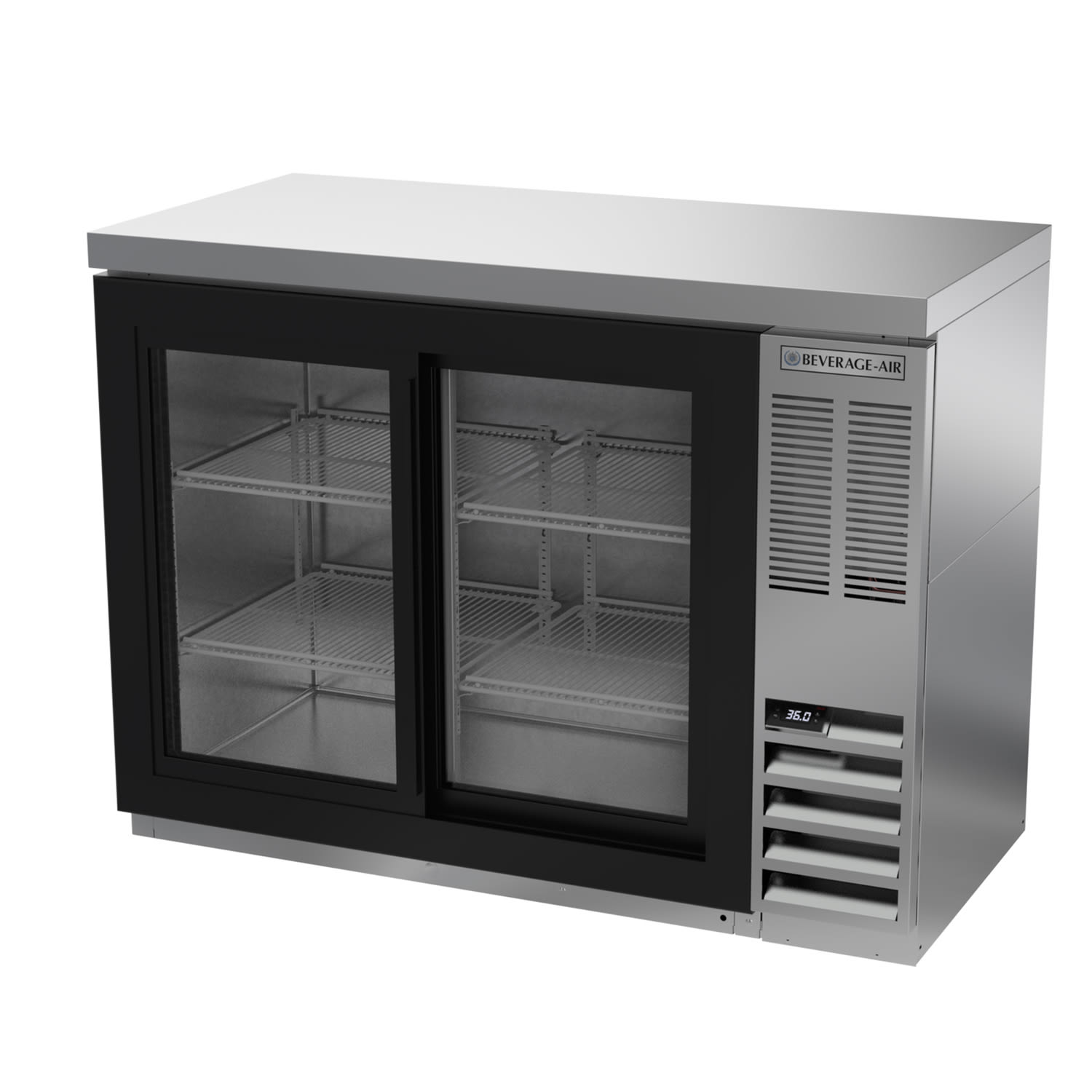Beverage Air BB48HC-1-F-GS-S-27 48" (2) Section Bar Refrigerator - Sliding Glass Doors, 115v