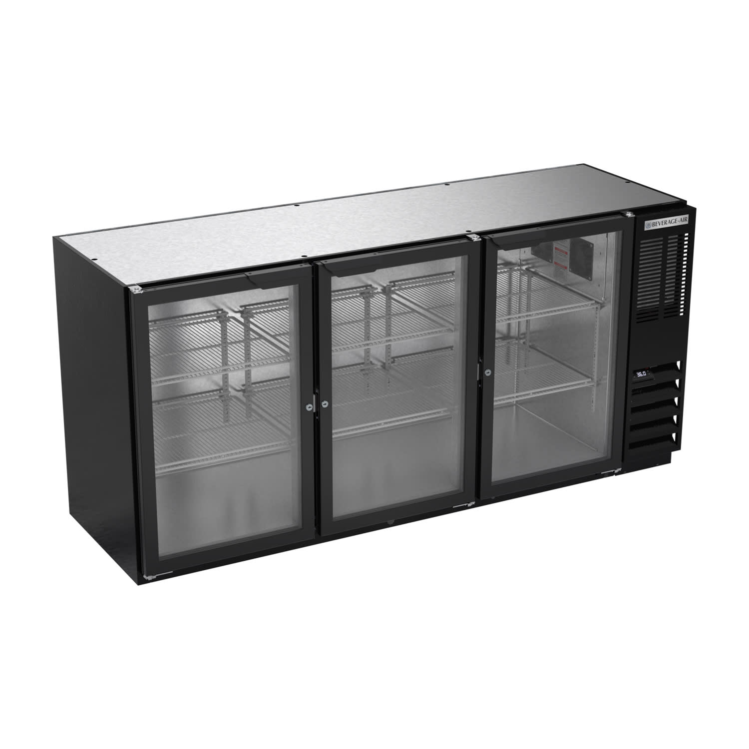 Beverage Air BB72HC-1-FG-B 72" (3) Section Bar Refrigerator - Swinging Glass Doors, 115v