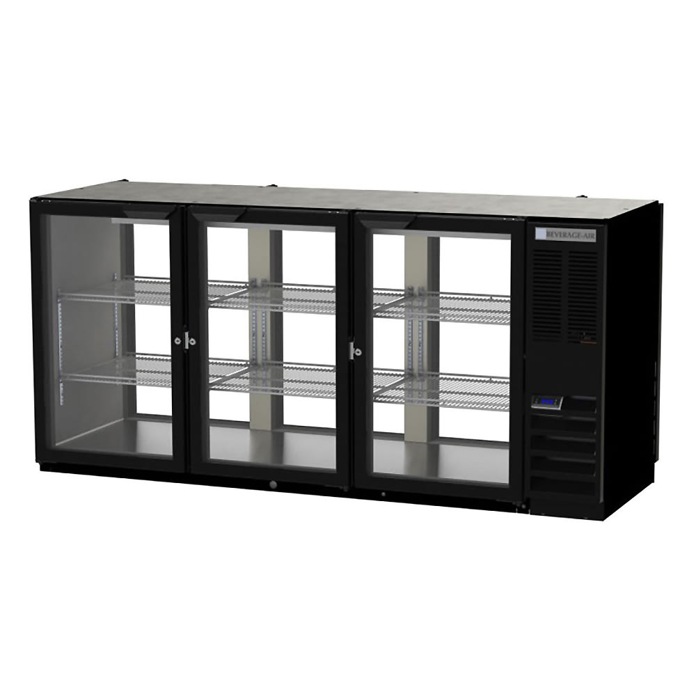 Beverage Air BB72HC-1-F-G-PT-B-27 72" (3) Section Bar Pass Thru Refrigerator - Swinging Glass Doors, 115v