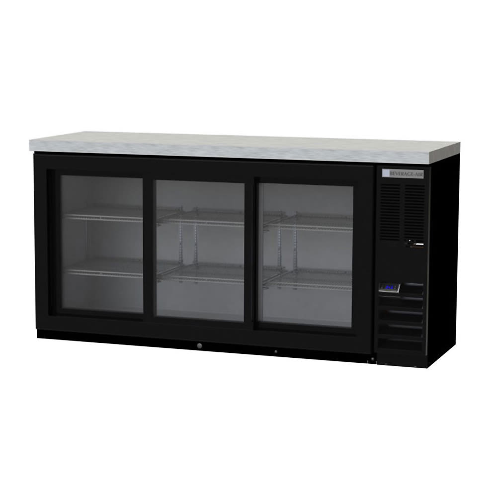 Beverage Air BB72HC-1-F-GS-B-27 72" (3) Section Bar Refrigerator - Sliding Glass Doors, 115v