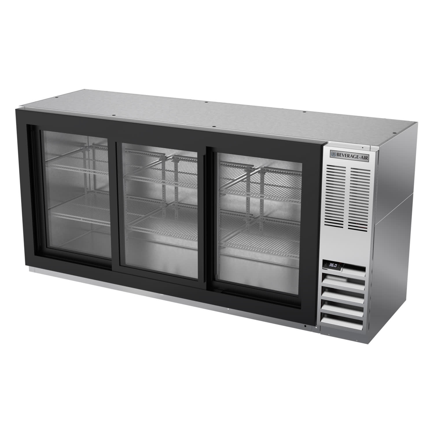 Beverage Air BB72HC-1-F-GS-S 72" (3) Section Bar Refrigerator - Sliding Glass Doors, 115v