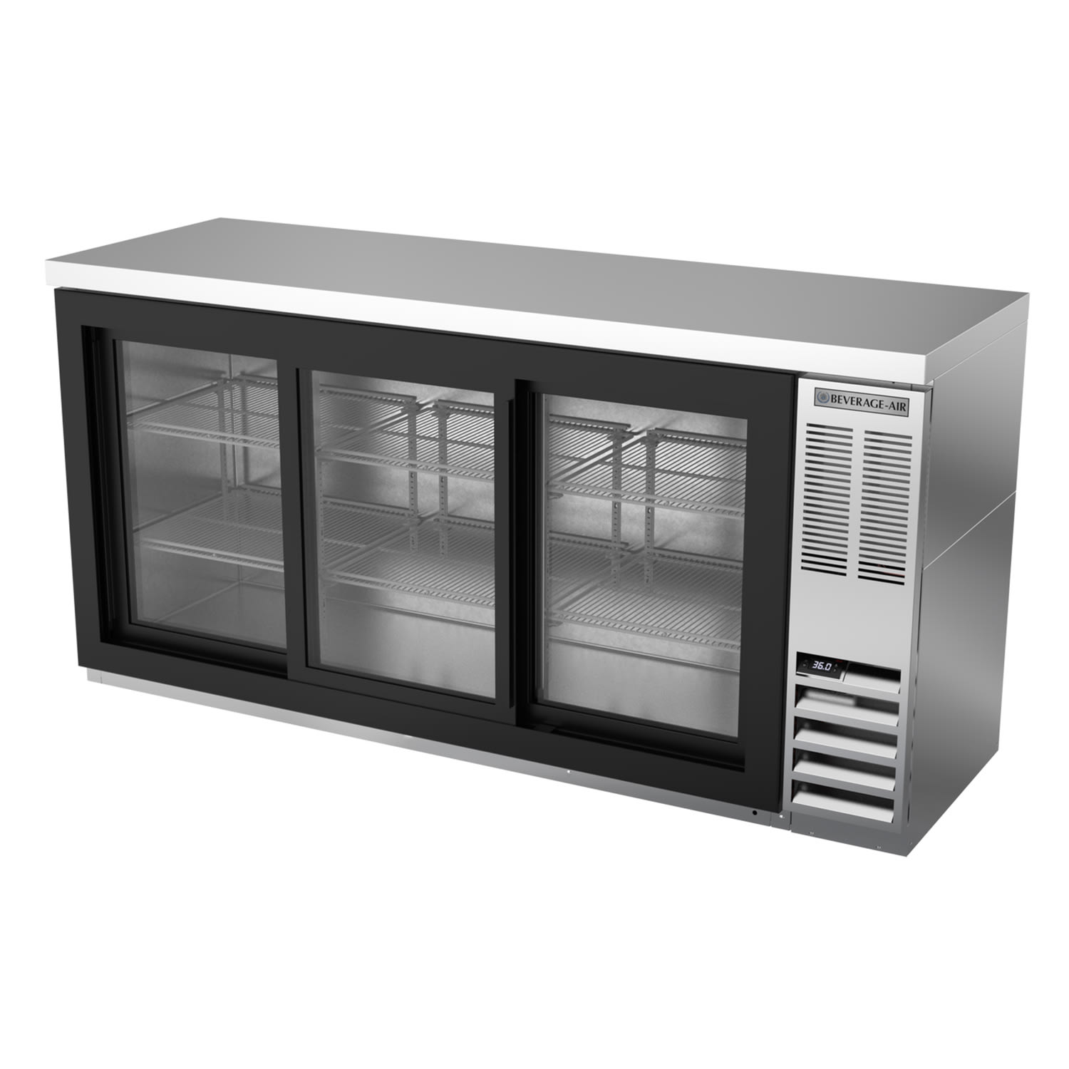 Beverage Air BB72HC-1-F-GS-S-27 72" (3) Section Bar Refrigerator - Sliding Glass Doors, 115v