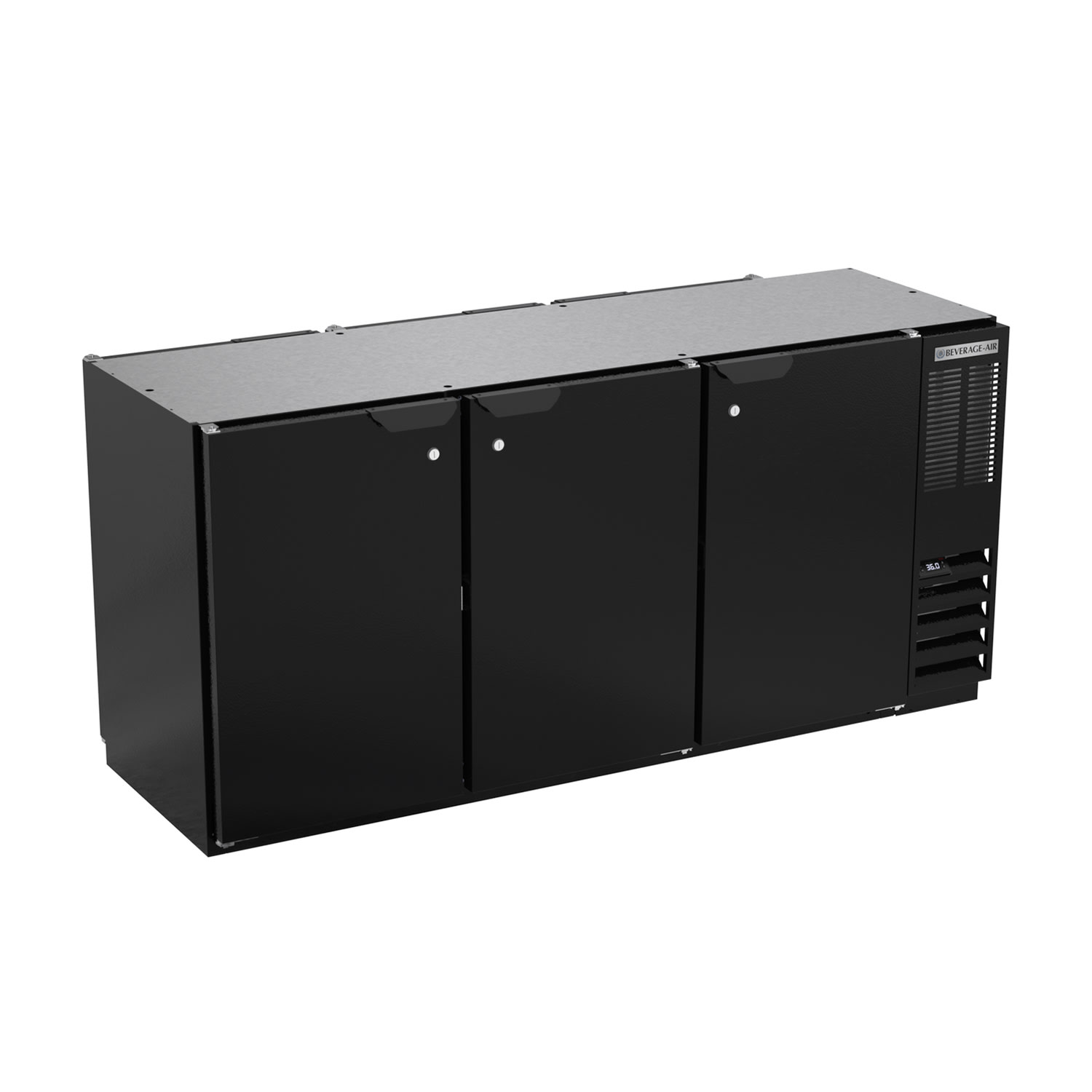 Beverage Air BB72HC-1-F-PT-B 72" (3) Section Bar Pass Thru Refrigerator - Swinging Solid Doors, 115v