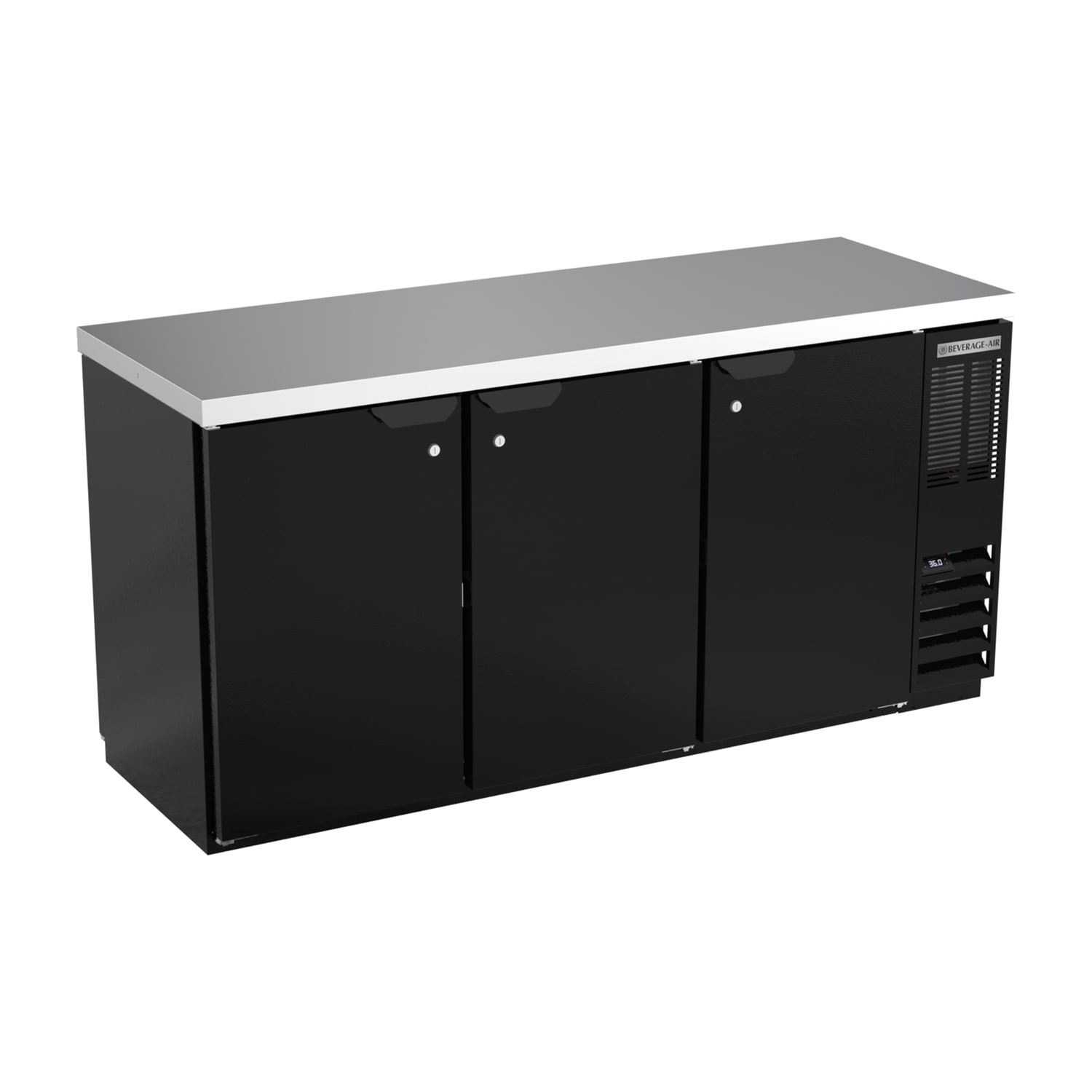 Beverage Air BB72HC-1-F-PT-B-27 72" (3) Section Bar Refrigerator - Swinging Solid Doors, 115v