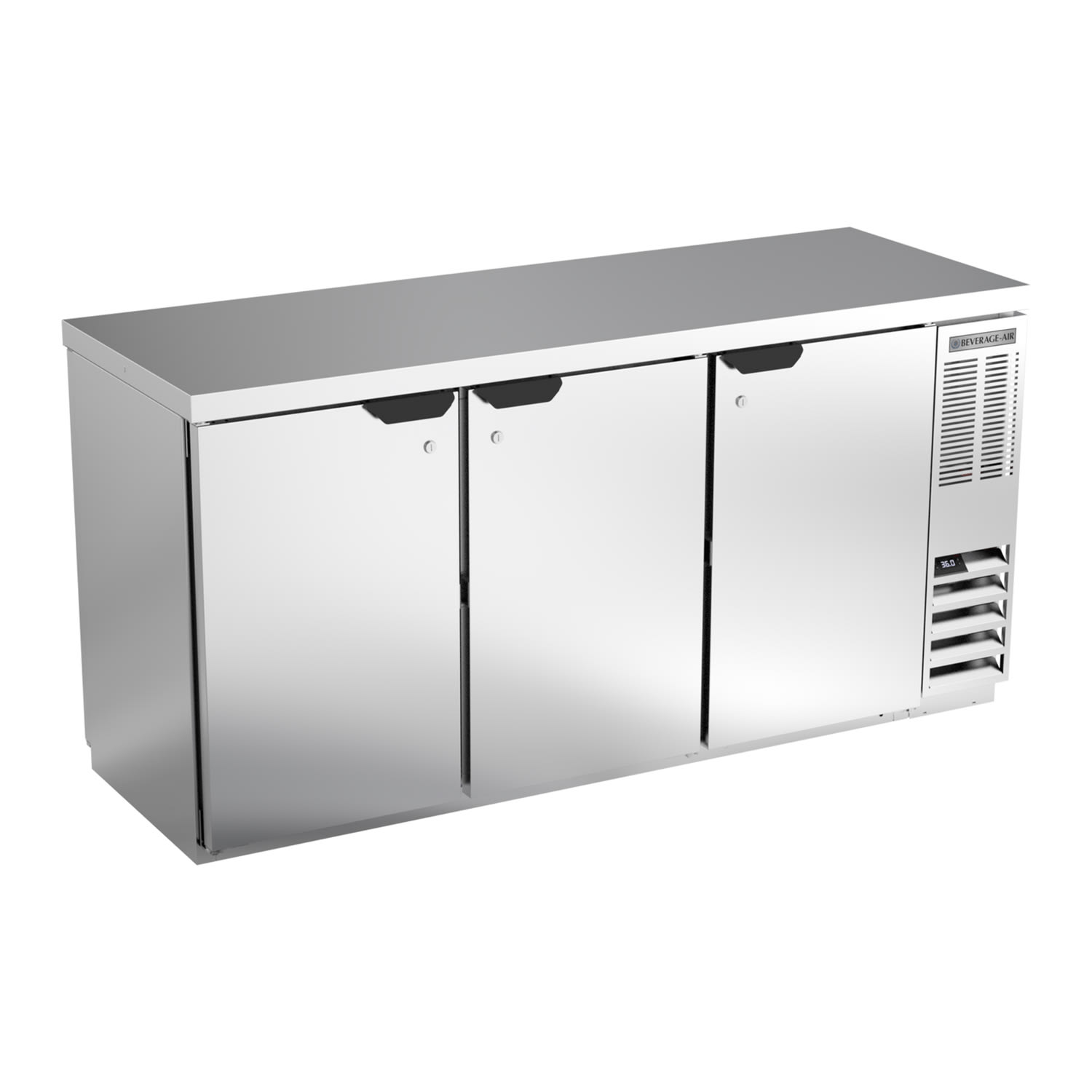 Beverage Air BB72HC-1-F-PT-S-27 72" (3) Section Bar Pass Thru Refrigerator - Swinging Solid Doors, 115v