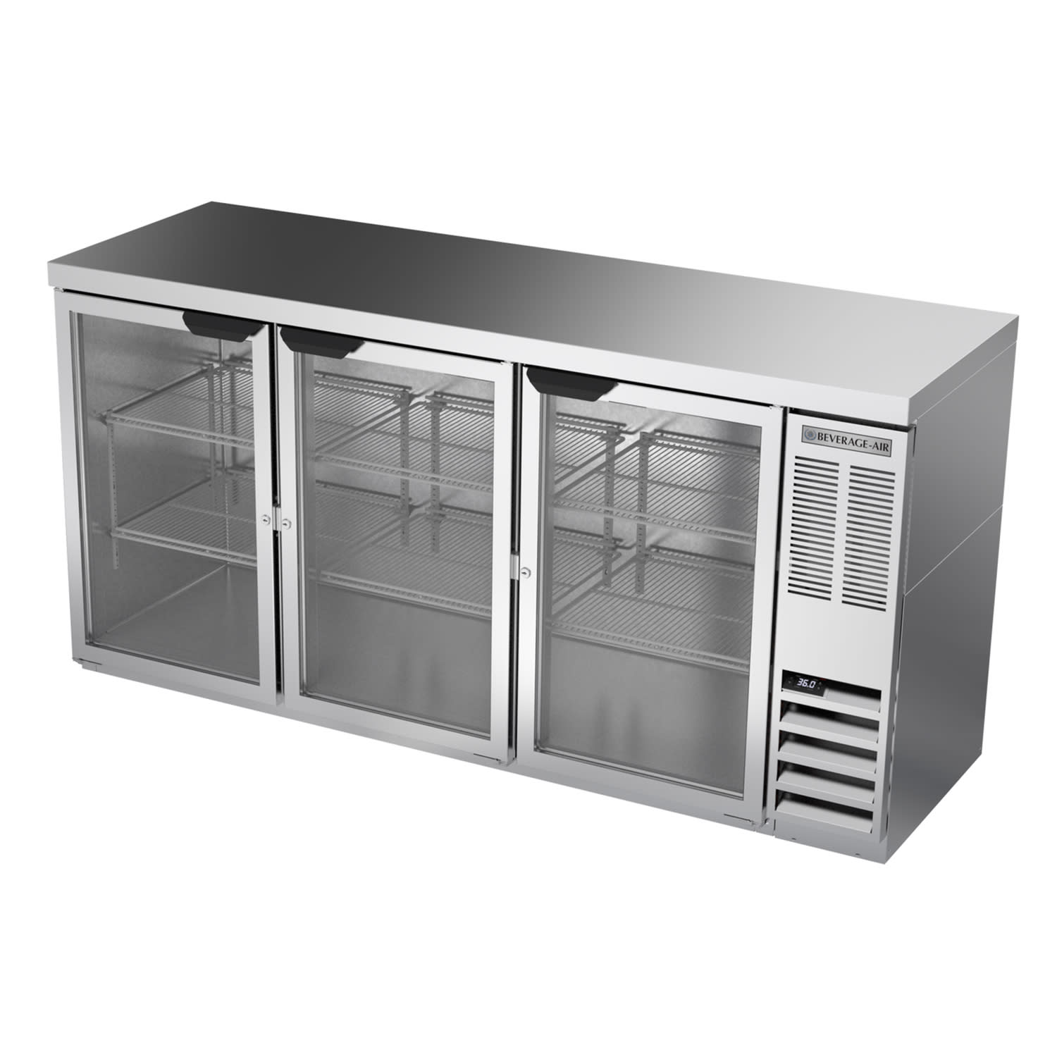 Beverage Air BB72HC-1-G-S-27 72" (3) Section Bar Refrigerator - Swinging Glass Door, 115v