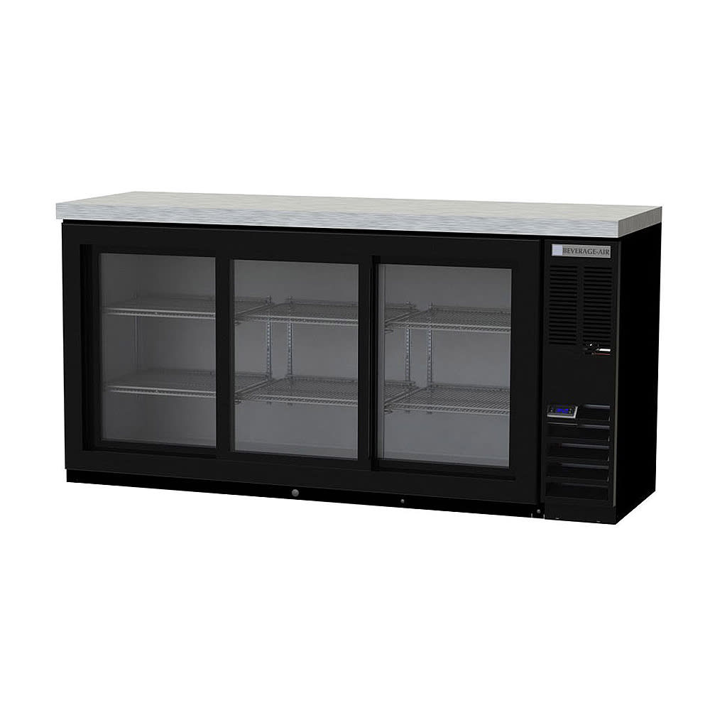 Beverage Air BB72HC-1-GS-B-27 72" (3) Section Bar Refrigerator - Sliding Glass Doors, 115v