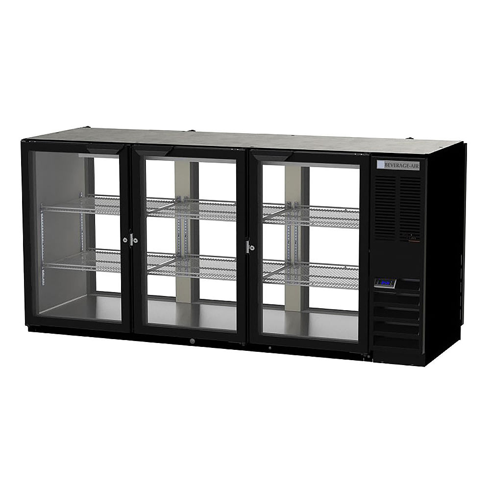 Beverage Air BB72HC-1-GS-F-PT-B 72" (3) Section Bar Pass Thru Refrigerator - Sliding Glass Doors, 115v