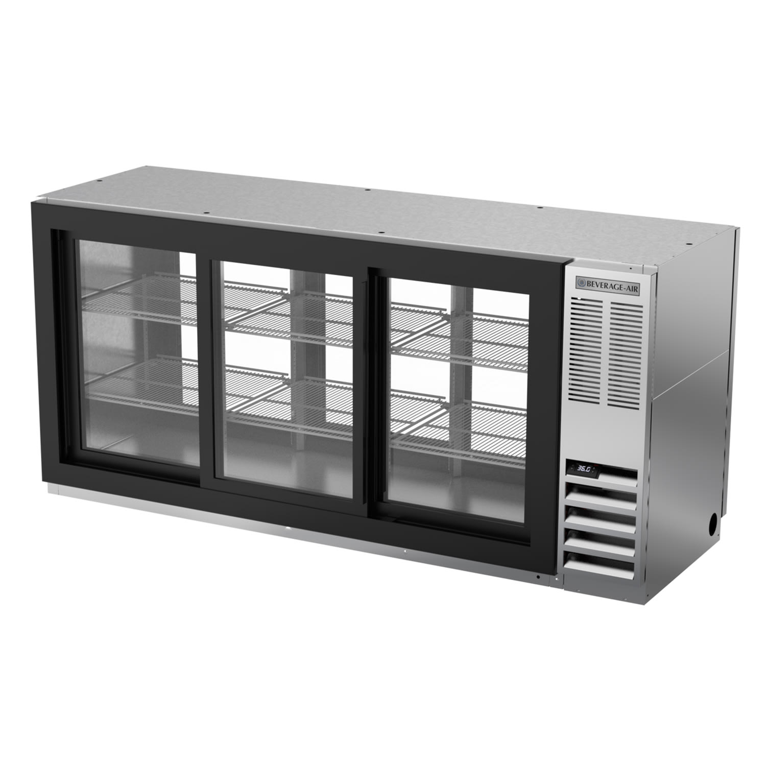 Beverage Air BB72HC-1-GS-F-PT-S 72" (3) Section Pass Thru Bar Refrigerator - Sliding Glass Doors, 115v