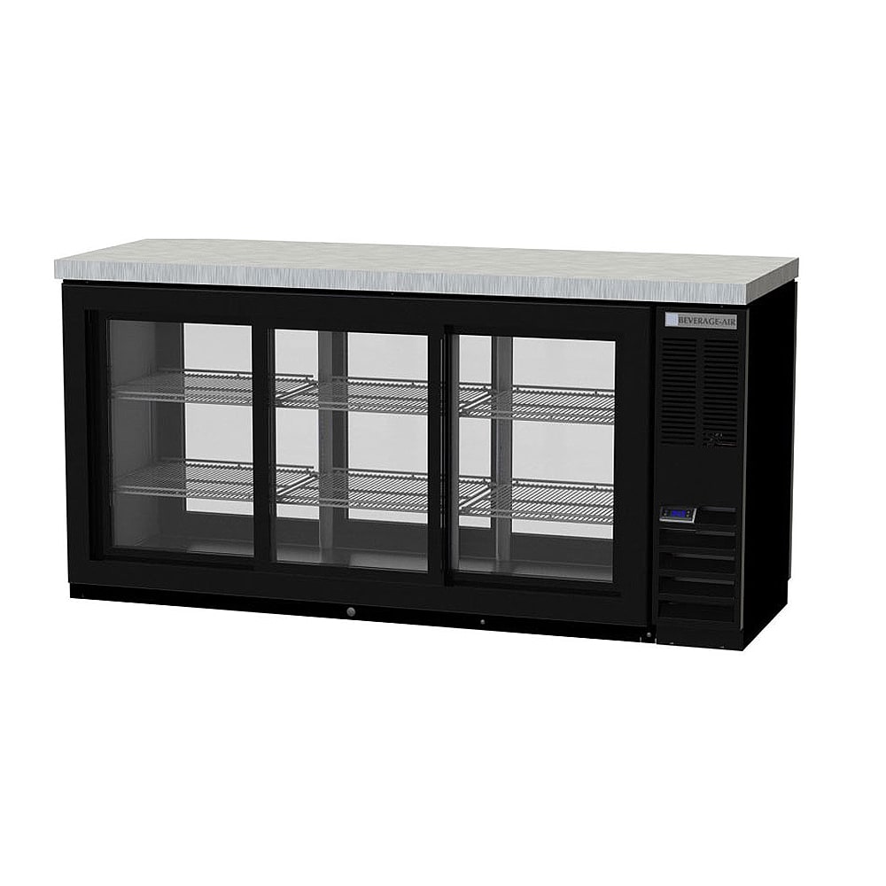 Beverage Air BB72HC-1-GS-PT-B-27 72" (3) Section Bar Pass Thru Refrigerator - Sliding Glass Doors, 115v