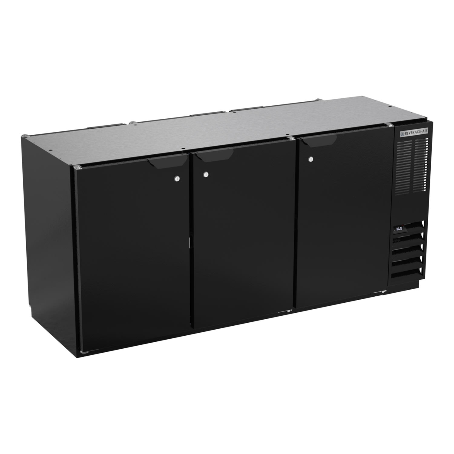 Beverage Air BB72HC-1-PT-B 72" (3) Section Bar Pass Thru Refrigerator - Swinging Solid Doors, 115v