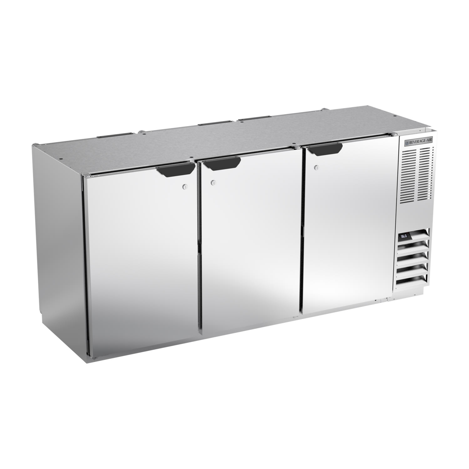 Beverage Air BB72HC-1-PT-S 72" (3) Section Bar Pass Thru Refrigerator - Swinging Solid Doors, 115v