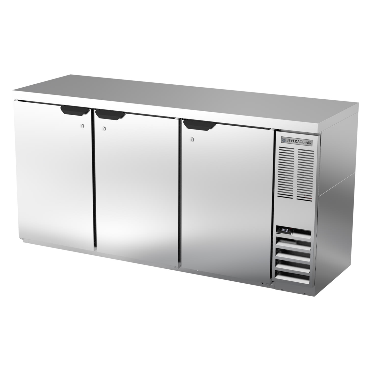 Beverage Air BB72HC-1-S-27 72" (3) Section Bar Refrigerator - Swinging Solid Door, 115v