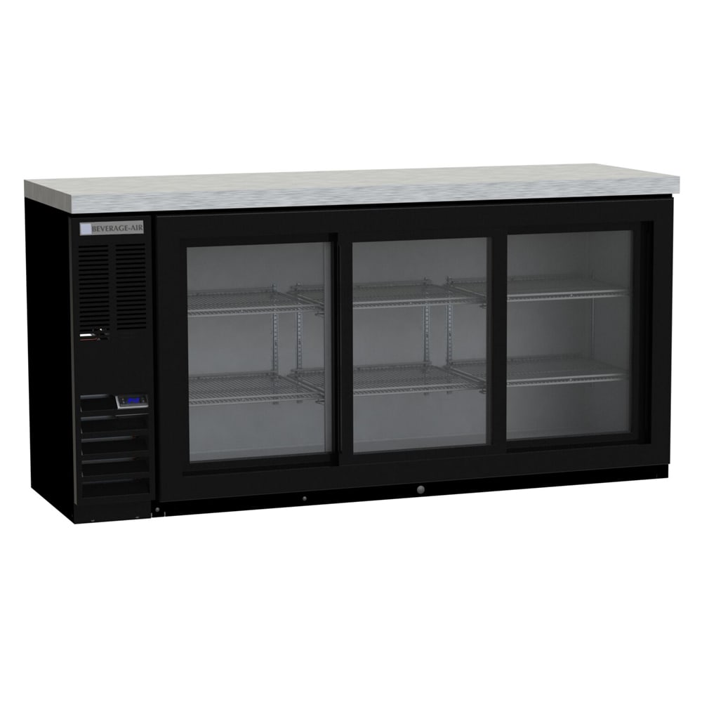Beverage Air BB78HC-1-FG-B 72" (3) Section Bar Refrigerator - Swinging Glass Doors, 115v