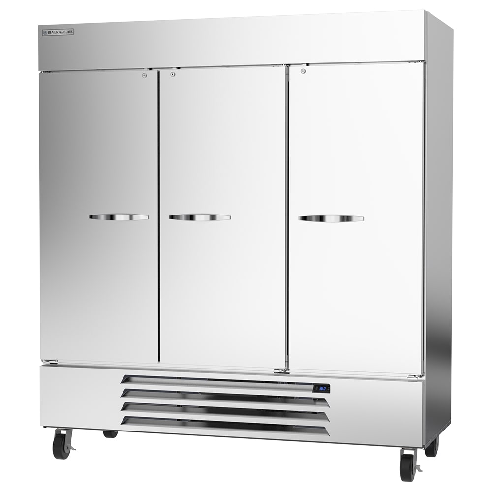 Beverage Air HBR72HC-1 75" Three Section Reach-In Refrigerator, (3) Solid Door, 115v