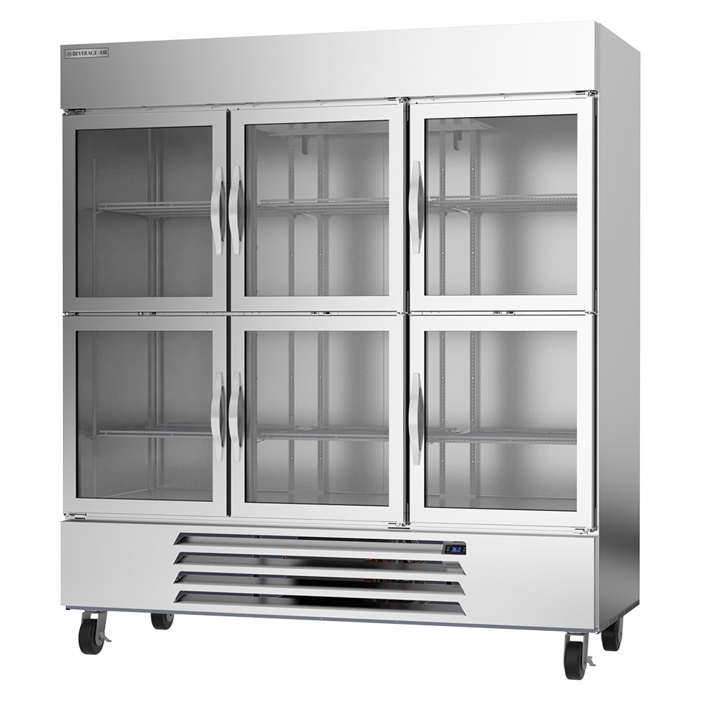 Beverage Air HBR72HC-1-HG 75" Three Section Reach-In Refrigerator, (6) Glass Doors, 115v