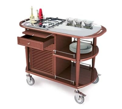 Lakeside 70365 Wood Veneer Flambe Cart w/ Stainless Work Top, 43-3/8-in