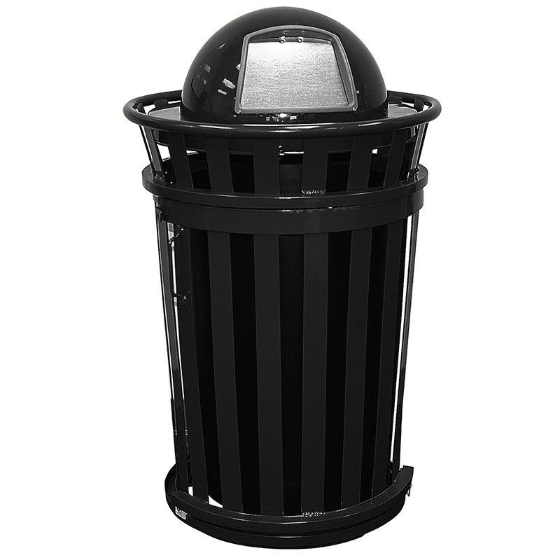 Witt M3601SD-DT-BK 36-Gallon Outdoor Trash Can w/ Dome Top Lid & Sliding Door, Black