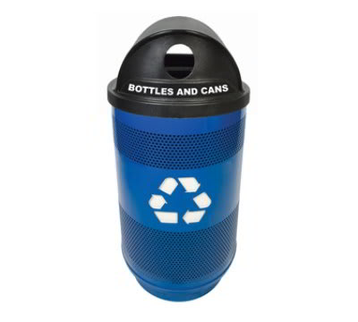Witt SC55-02-BS-HTRHH 55-Gallon Perforated Recycling Container w/ Logo & 2-Hole Hood Top, Blue