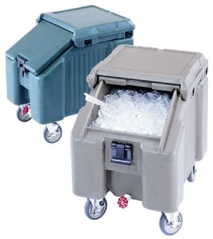 Cambro ICS100L4S-131 Sliding Lid Ice Caddy, 100 lbs., 4 Swivel Casters, 1 w/ Brake, Brown
